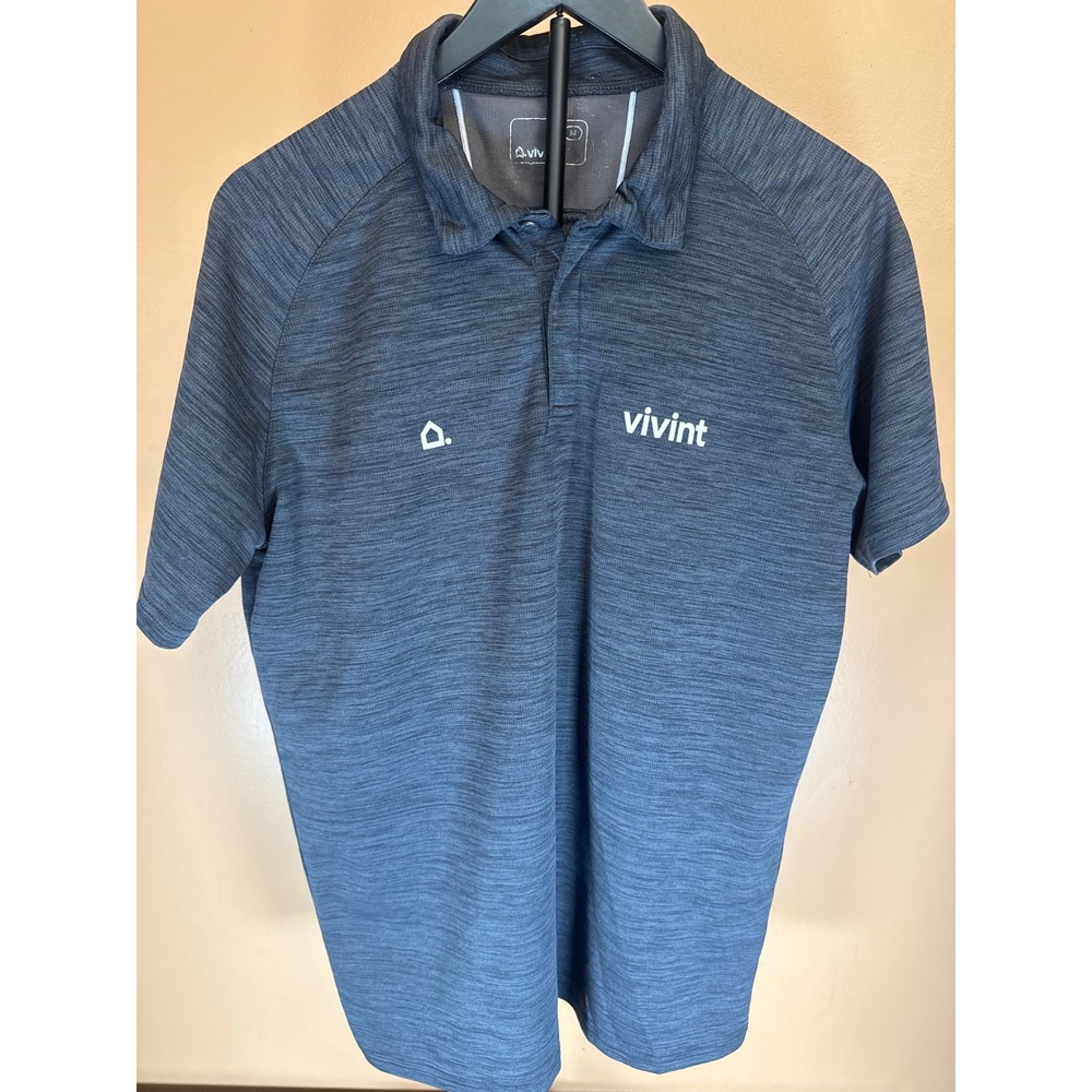 Vivint Mens Performance Polo Shirt Gray Space Dye Short Sleeve Logo Size M